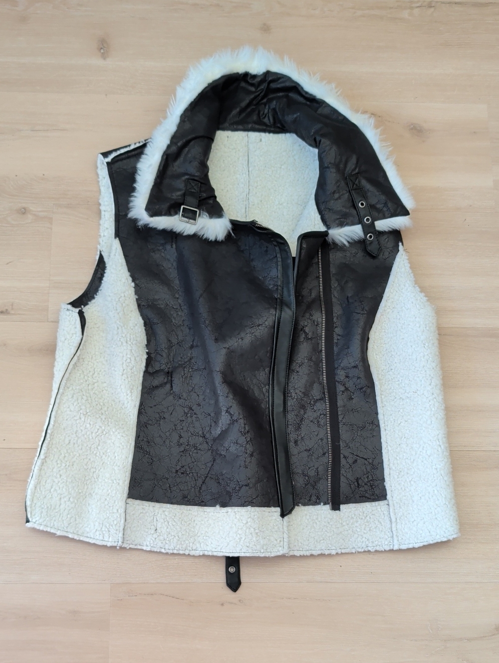 Faux Shearling Hooded Vest - Black & Cream REVERSIBLE: SEE ALL PICTURES